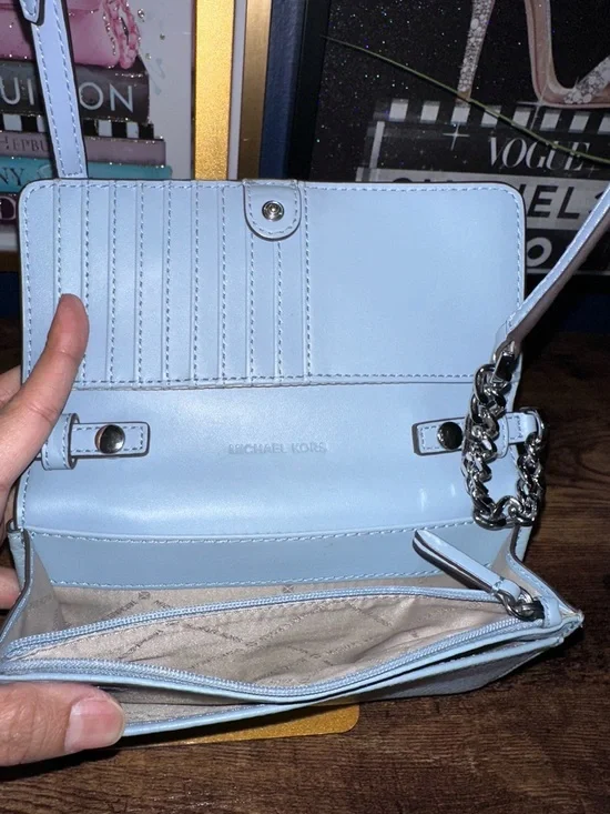 Michael Kors Light Blue Pebbled Leather Chain Crossbody - Picture 9 of 9